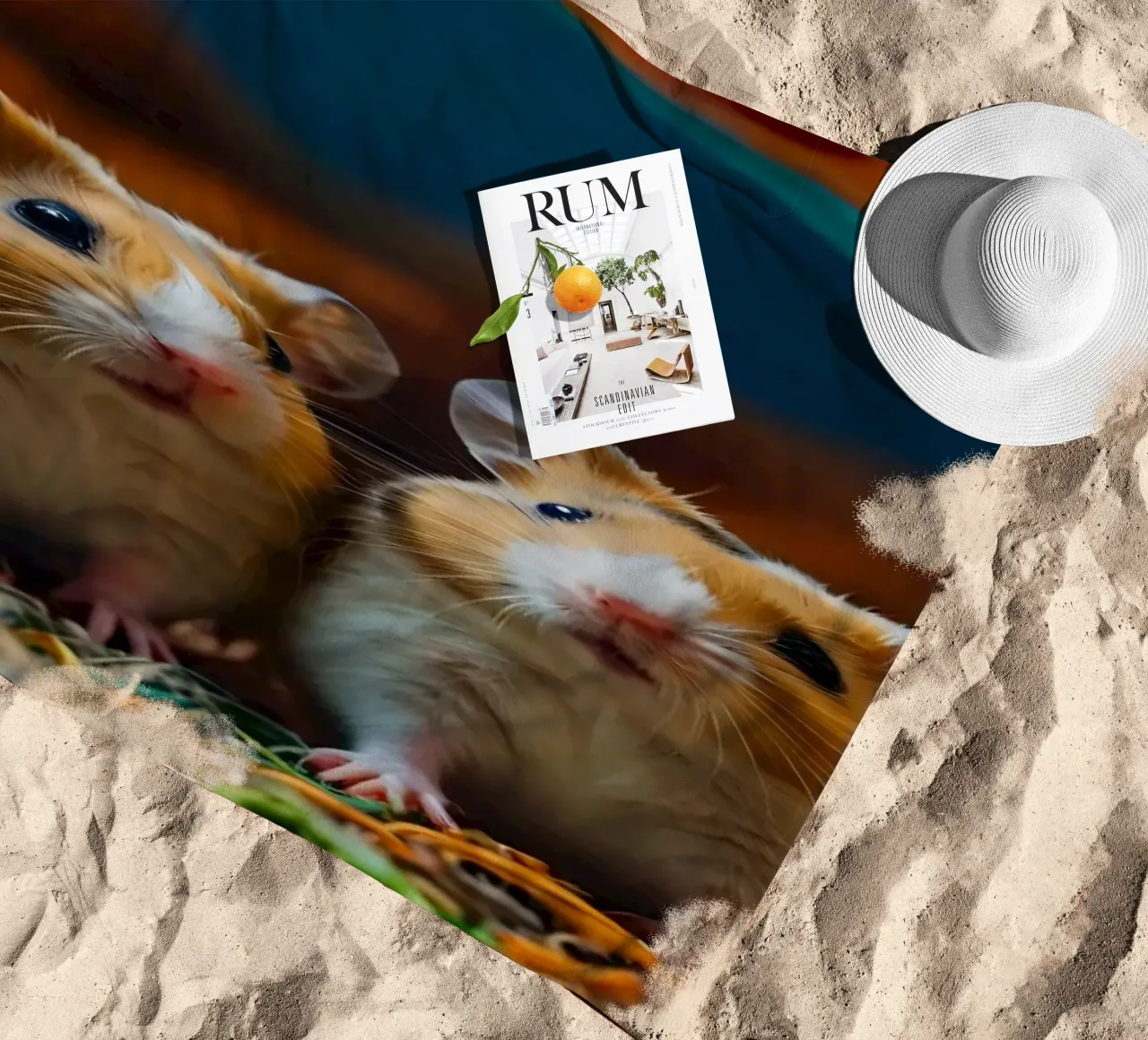 d'adorables hamsters jouent ensemble dans une roue d'exercice colorée serviette de plage de DesignDoodle
