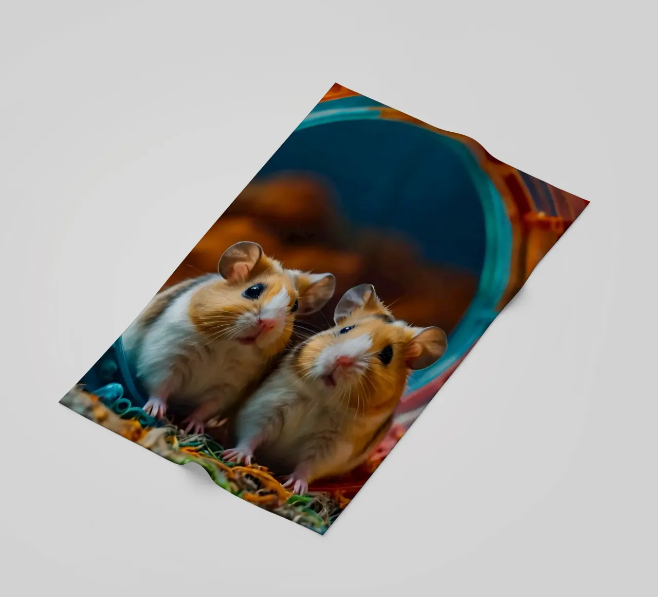 d'adorables hamsters jouent ensemble dans une roue d'exercice colorée serviette de plage de DesignDoodle
