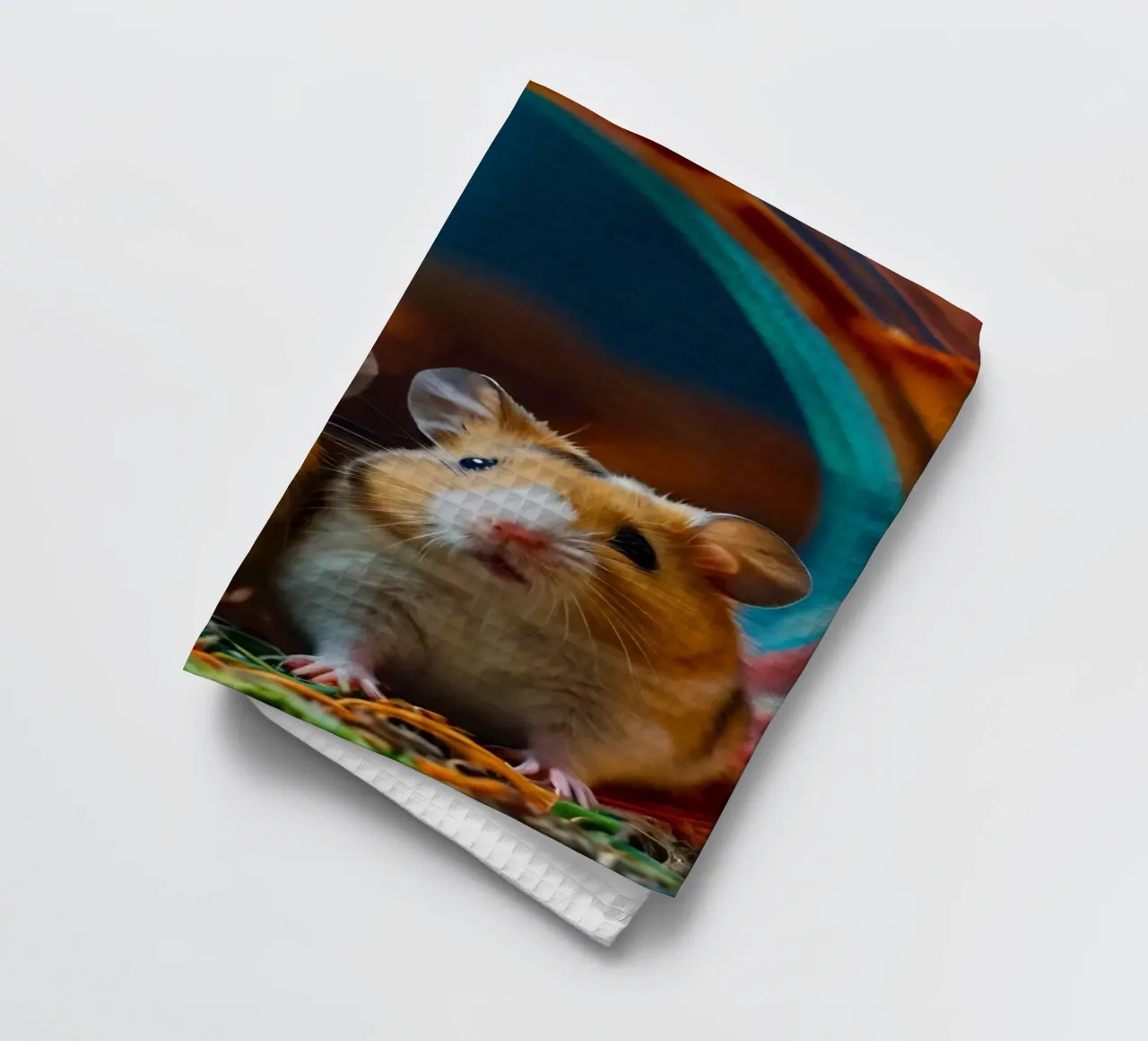 adorables hamsters juegan juntos en una colorida rueda de ejercicio paño de cocina de DesignDoodle