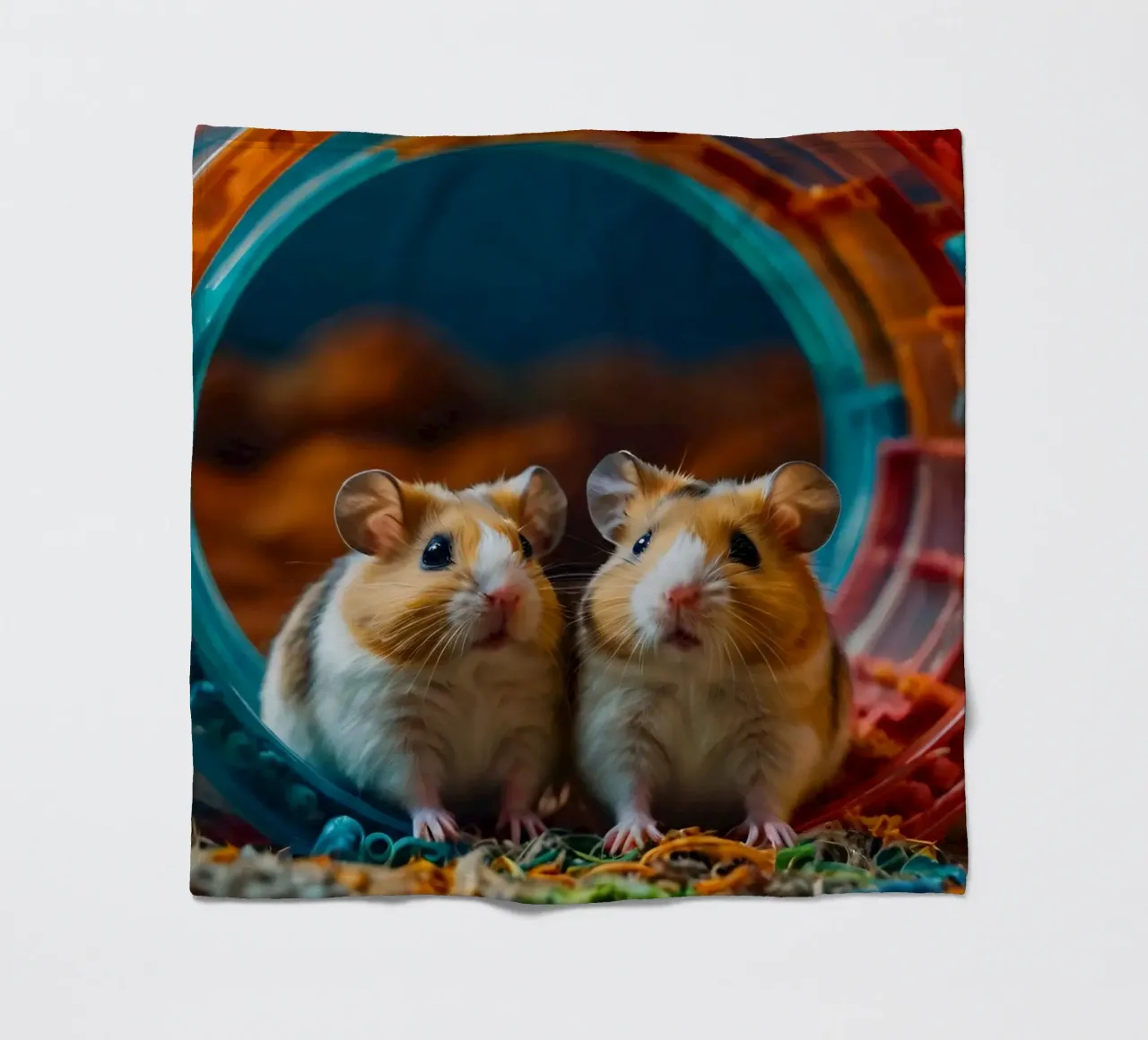d'adorables hamsters jouent ensemble dans une roue d'exercice colorée plaid polaire de DesignDoodle
