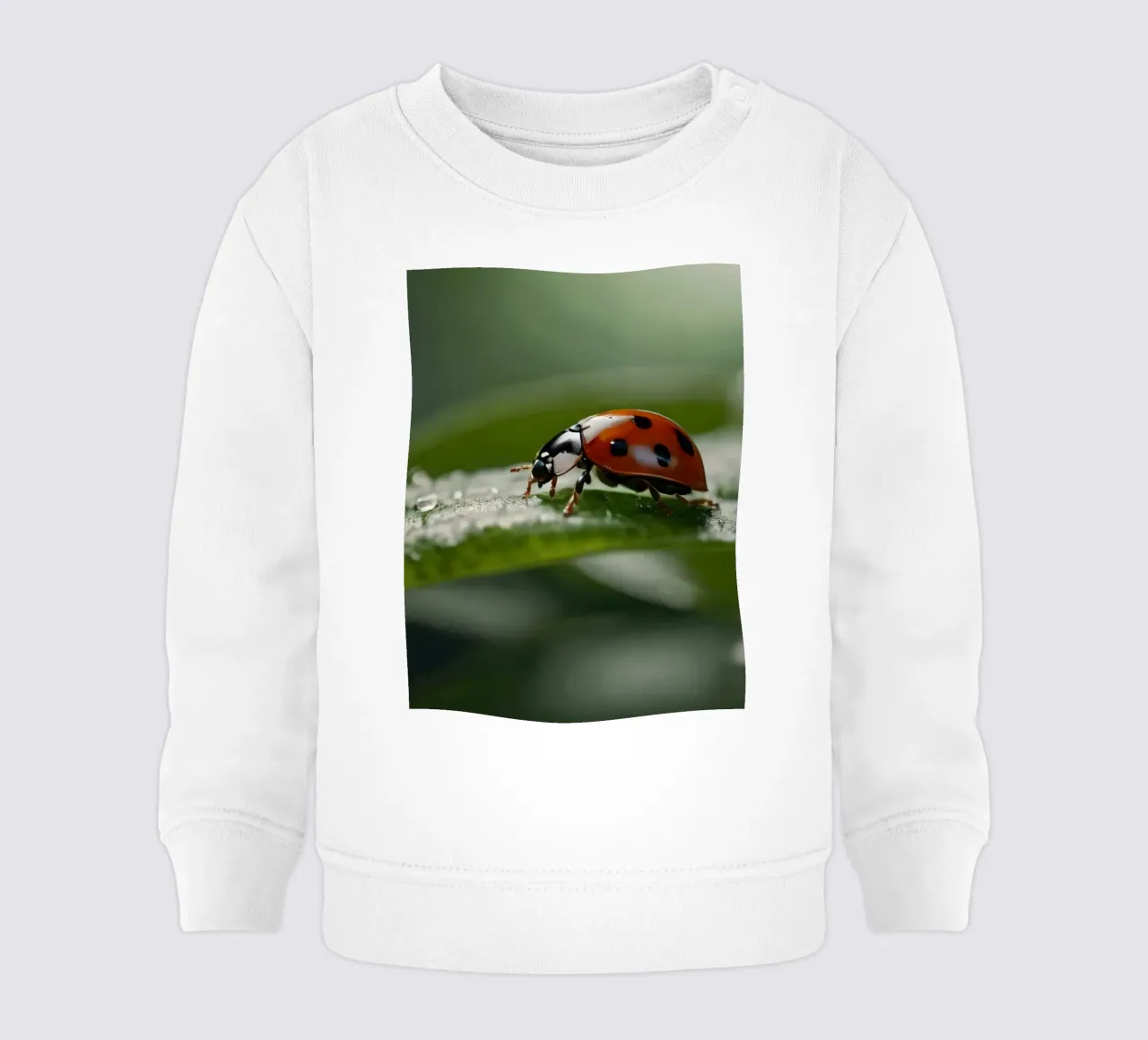 Coccinella che striscia su una foglia verde ornata di gocce d'acqua felpa neonato da DesignDoodle