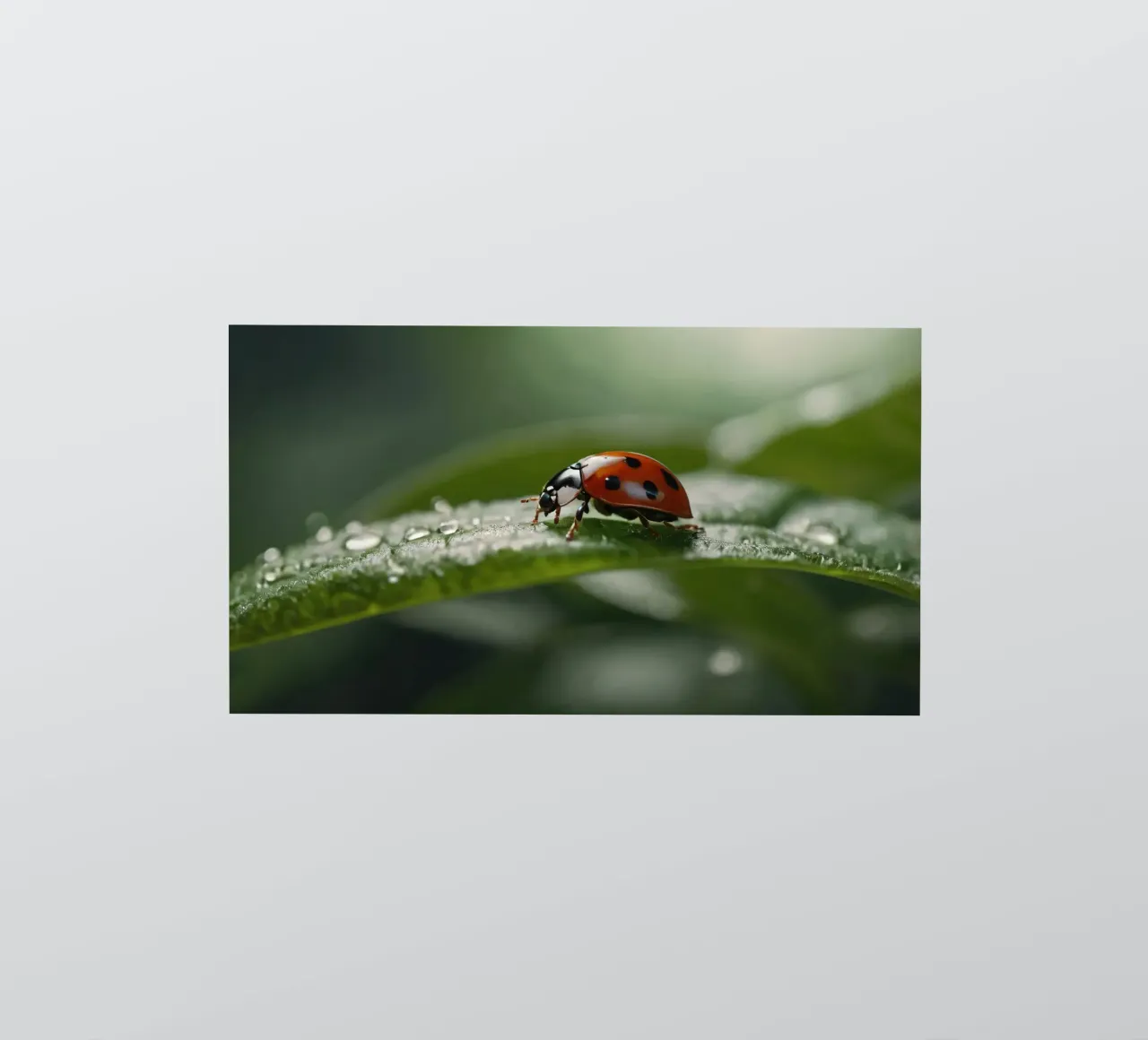 Ladybug crawling on a green leaf adorned with water droplets sticker by DesignDoodle