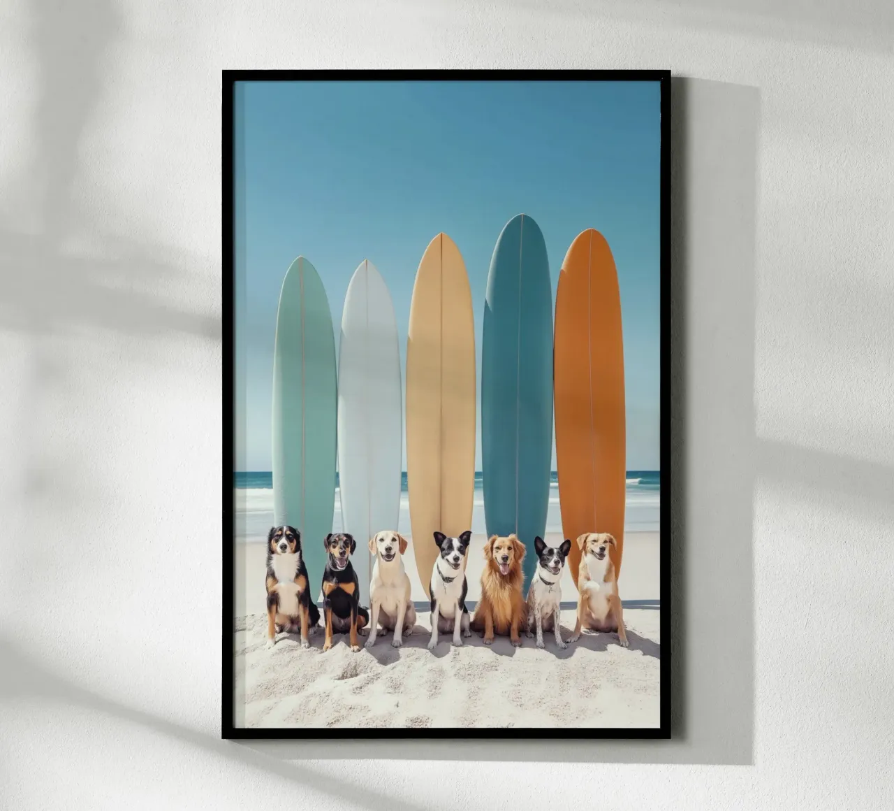 Cani con tavole da surf colorate poster da Indigo Tides Art