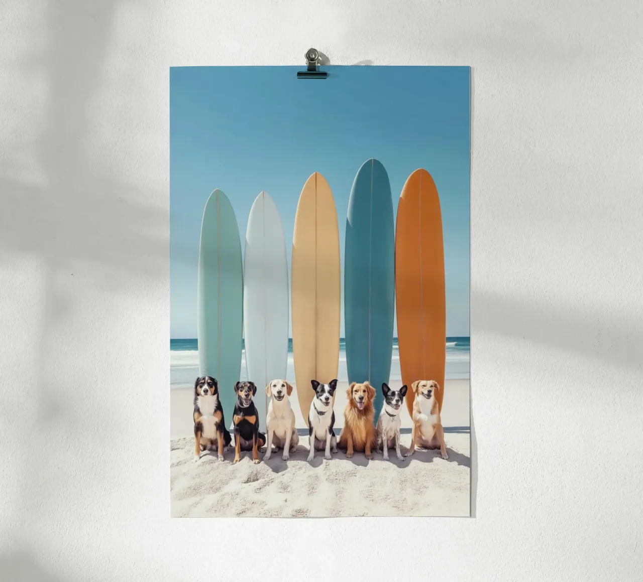 Cani con tavole da surf colorate poster da Indigo Tides Art