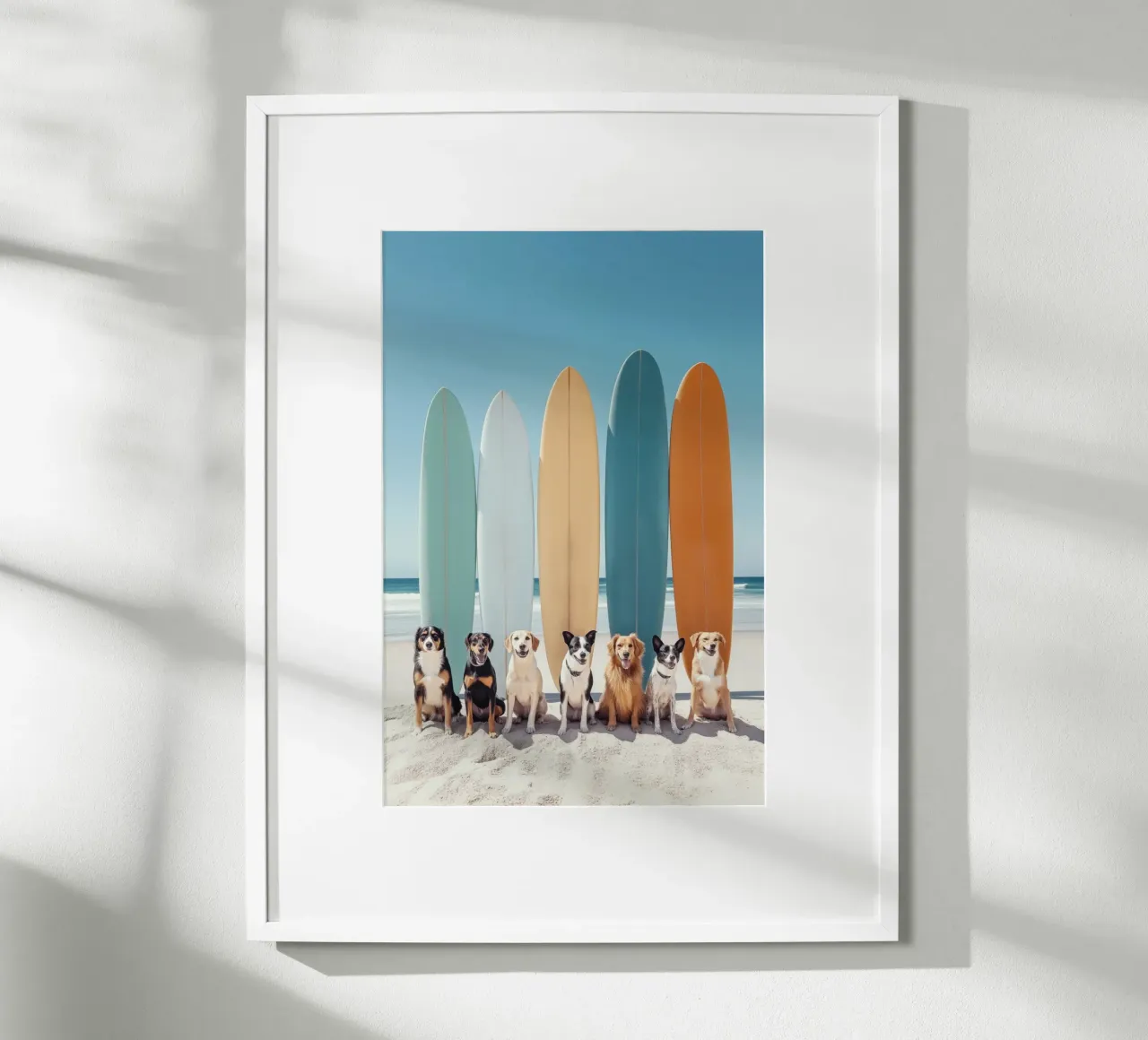 Cani con tavole da surf colorate poster da Indigo Tides Art
