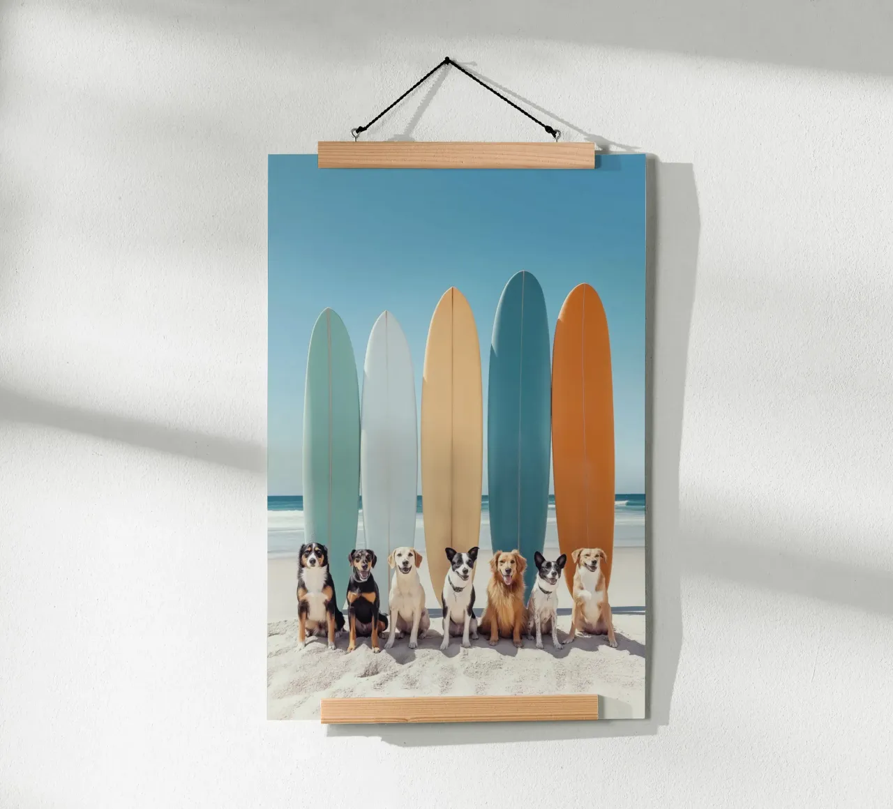 Cani con tavole da surf colorate poster da Indigo Tides Art