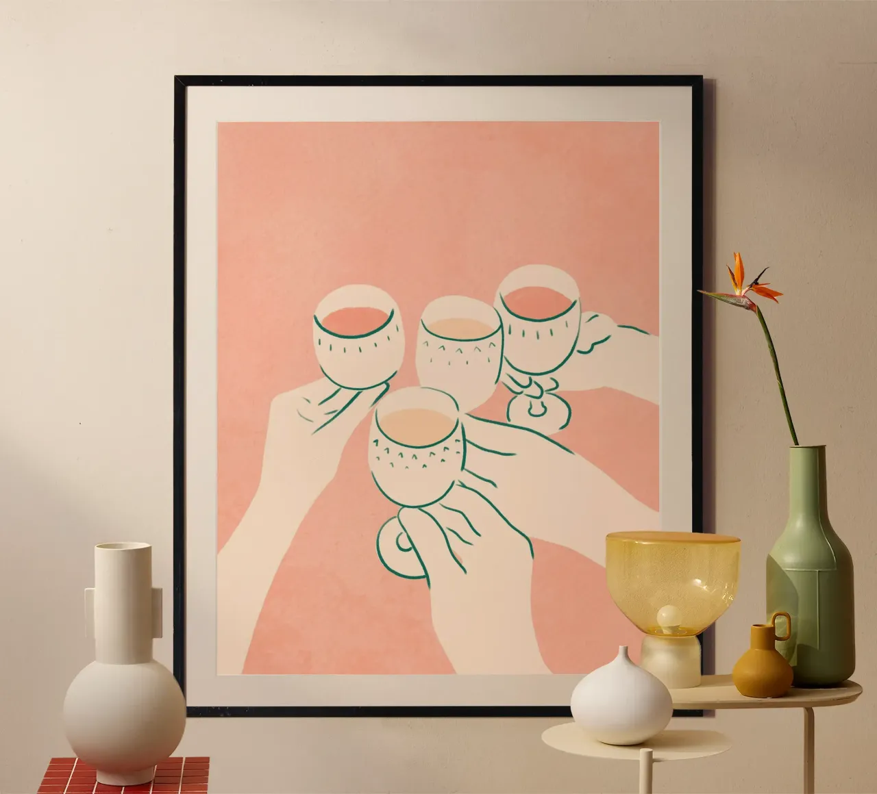 Cin cin ai bei tempi poster con telaio in legno da Kintsugi99