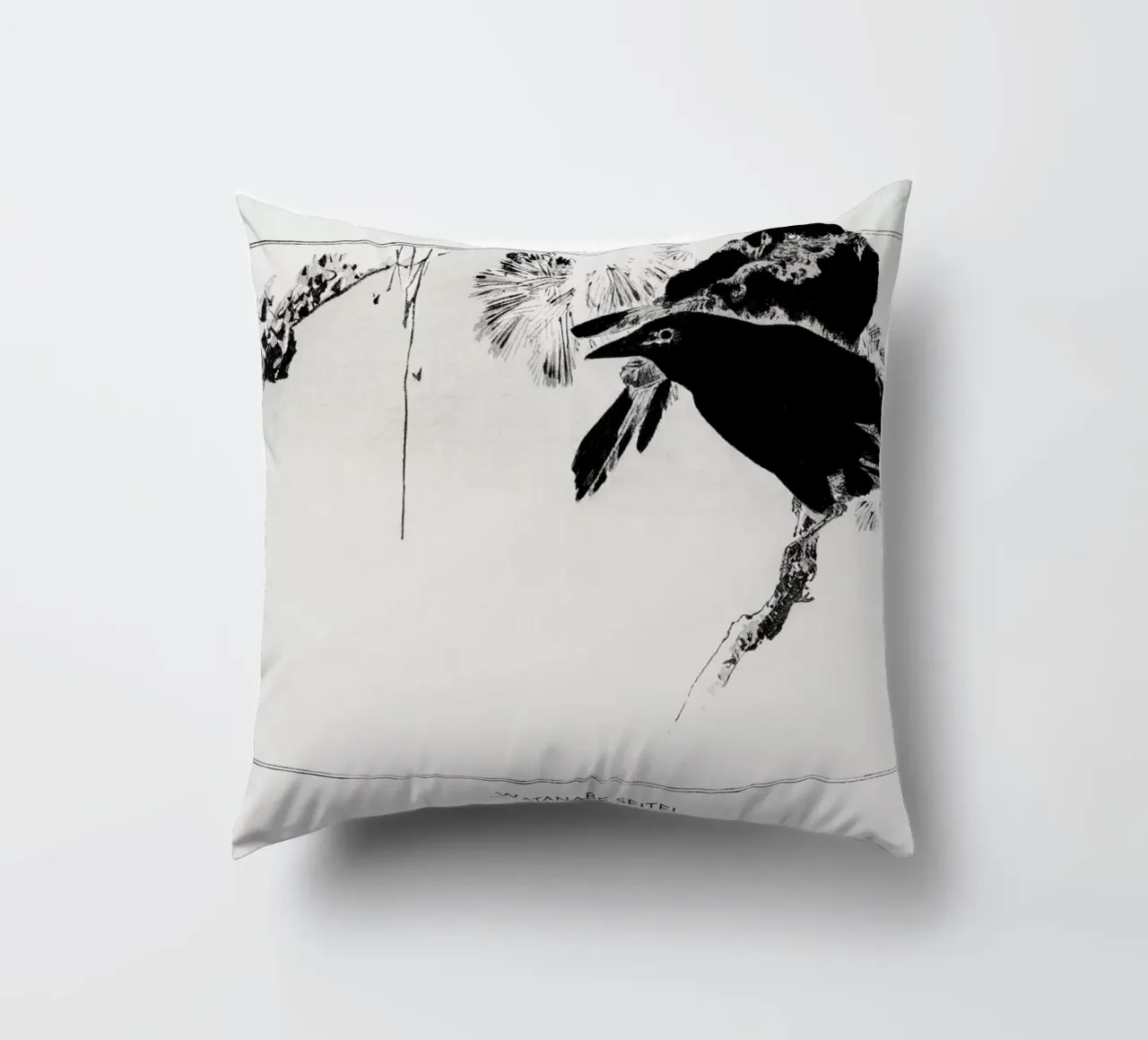 Seitei - Japanese Crows Perched on a Branch cuscino da Vintage by JUNIQE