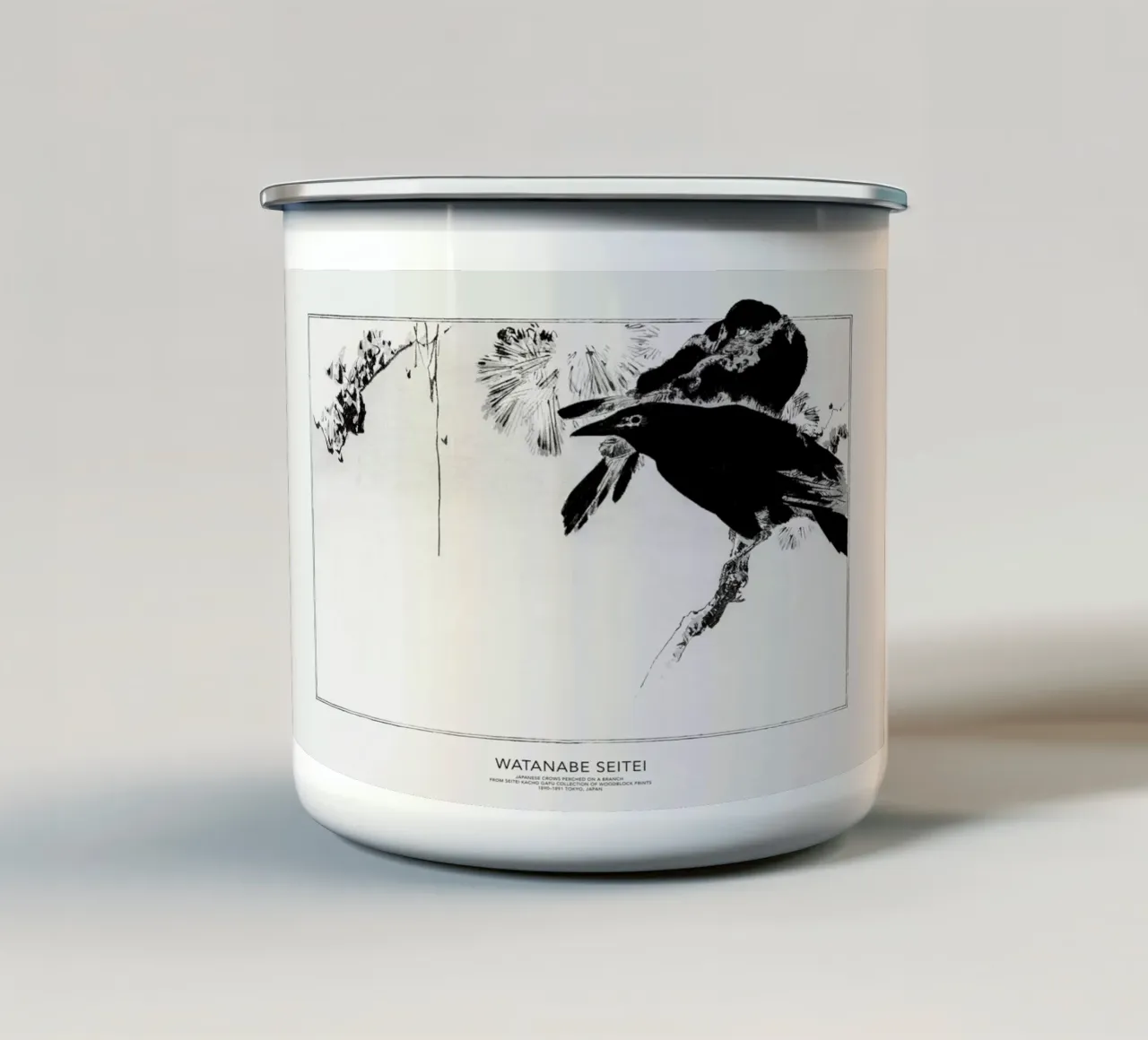 Seitei - Japanese Crows Perched on a Branch tazza in smalto da Vintage by JUNIQE