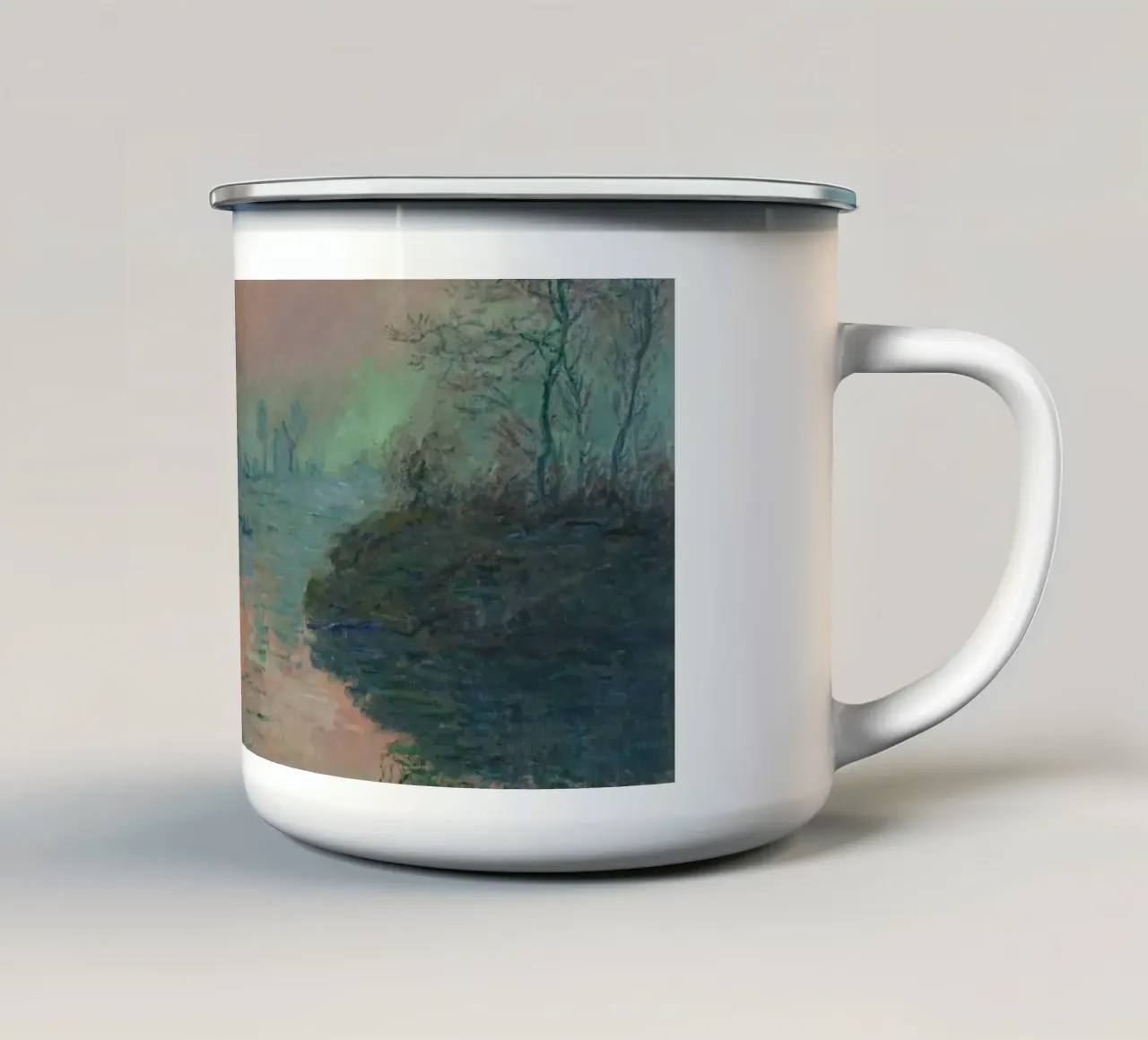 Claude Monet -  Soleil couchant sur la Seine à Lavacourt tazza in smalto da fanny-bianca