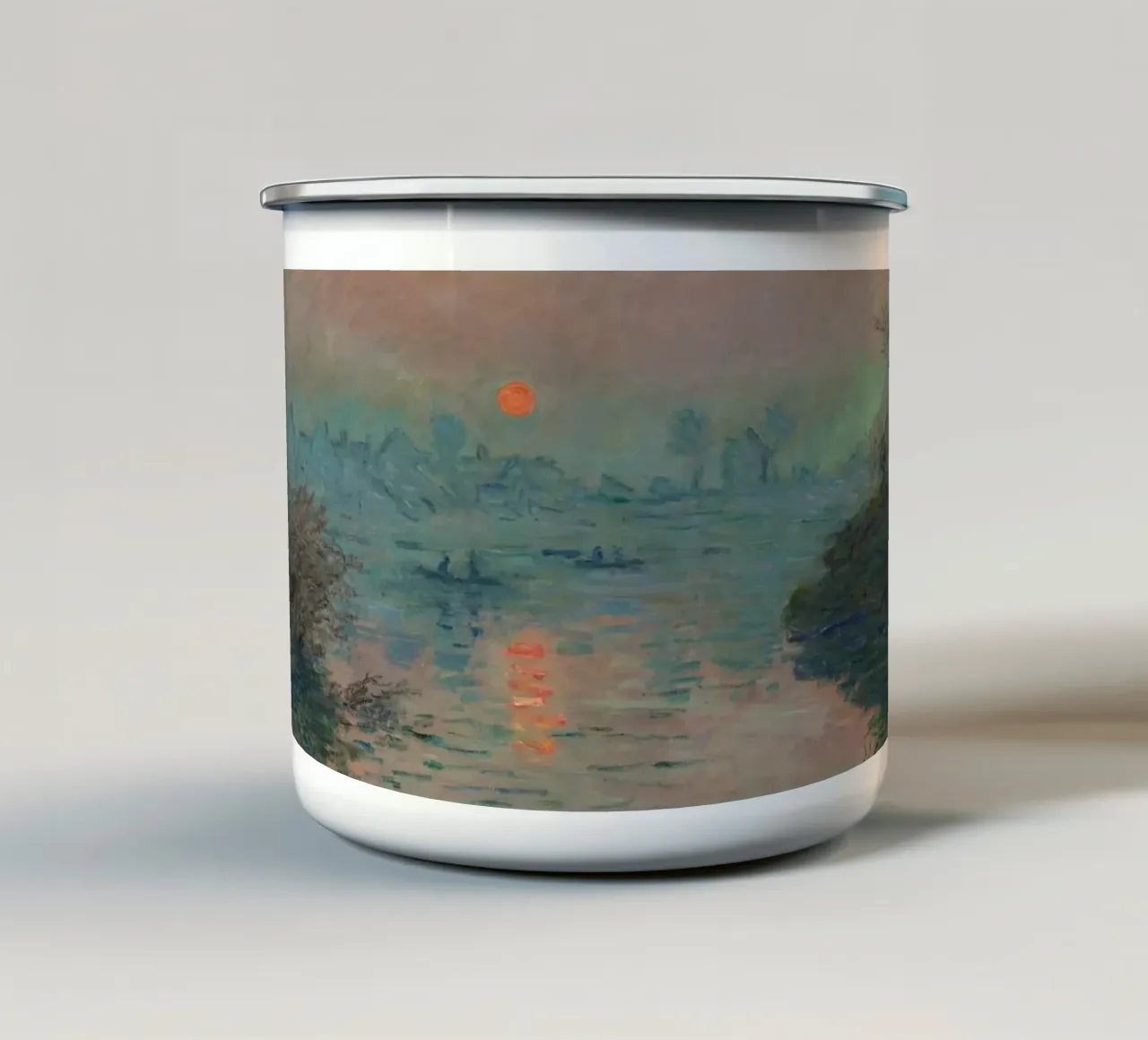 Claude Monet -  Soleil couchant sur la Seine à Lavacourt tazza in smalto da fanny-bianca