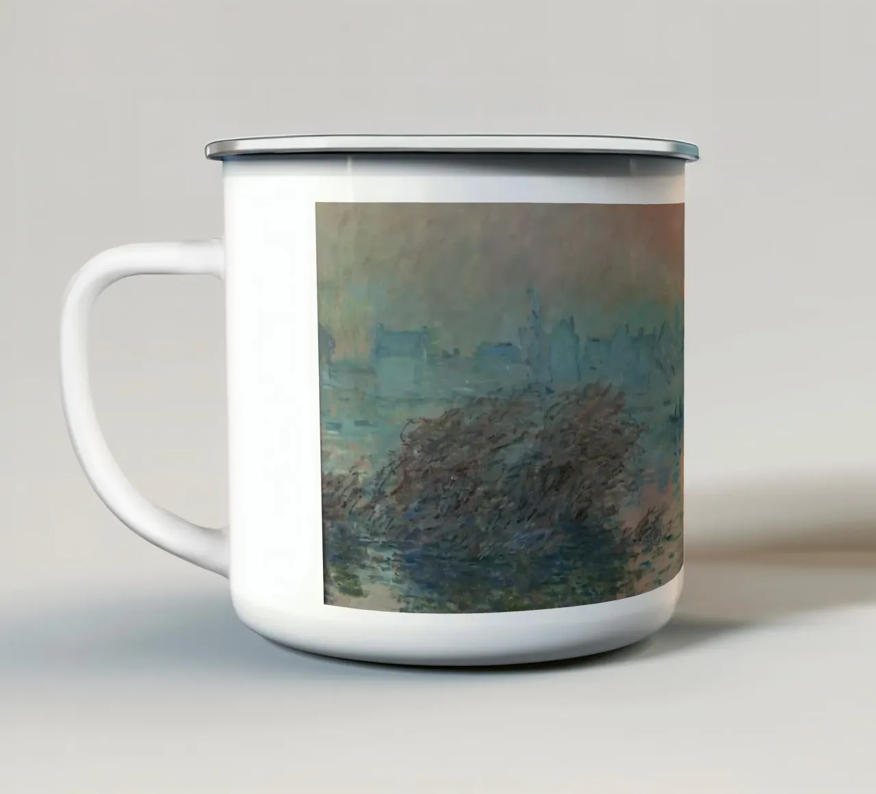 Claude Monet -  Soleil couchant sur la Seine à Lavacourt tazza in smalto da fanny-bianca