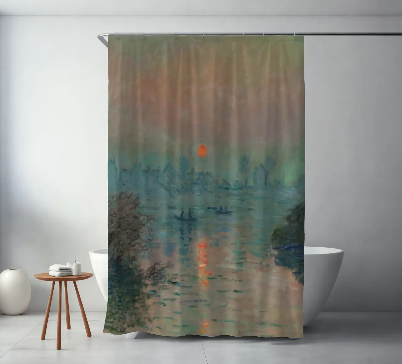 Claude Monet -  Soleil couchant sur la Seine à Lavacourt Duschvorhang von fanny-bianca
