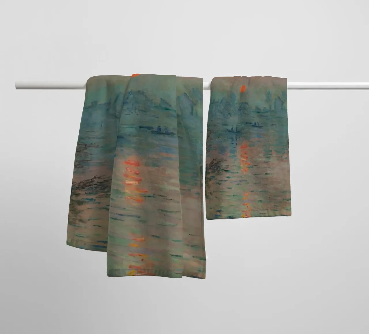 Claude Monet -  Soleil couchant sur la Seine à Lavacourt asciugamano da bagno da fanny-bianca