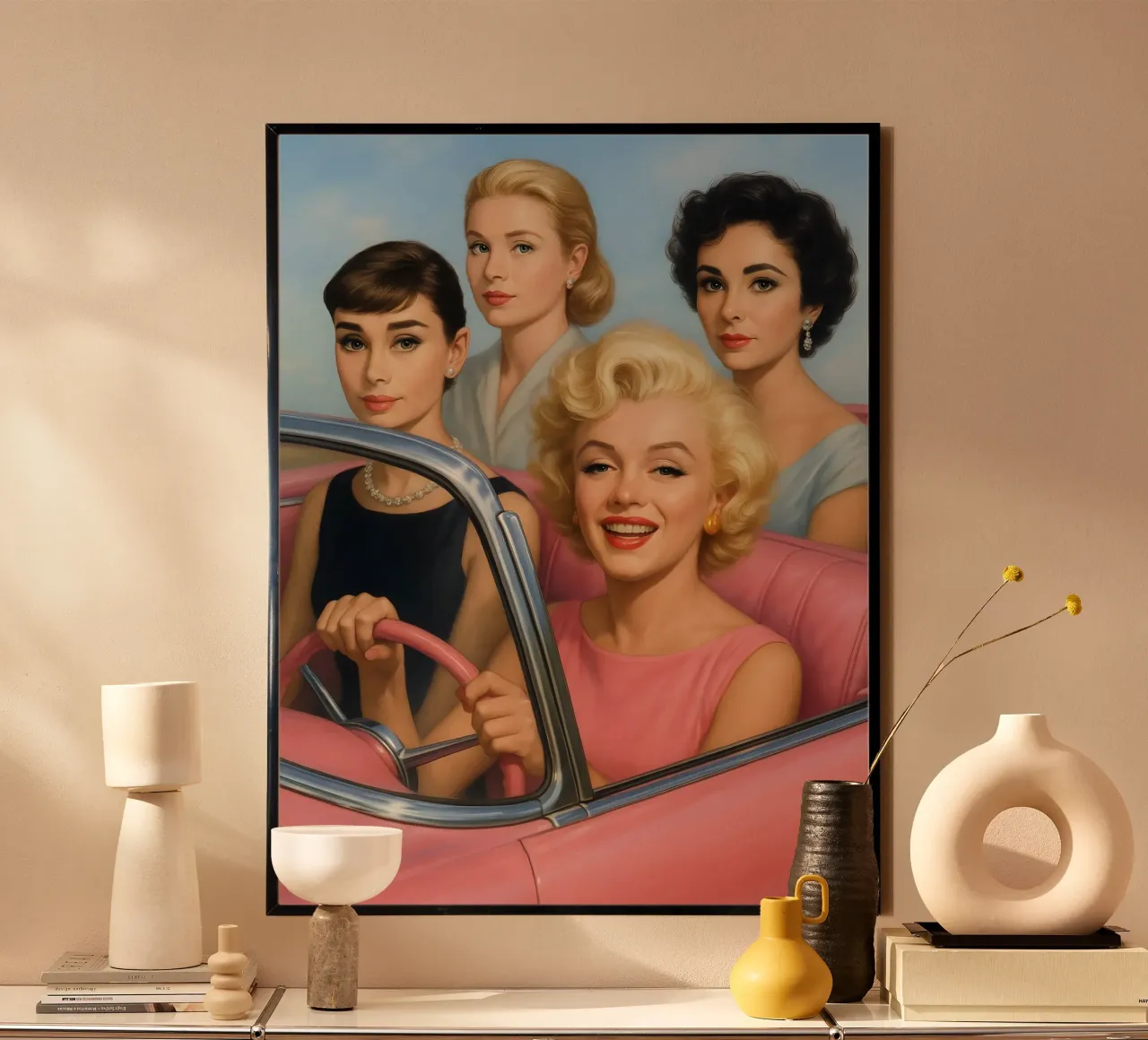 Marilyn Monroe Audrey Hepburn Grace Kelly Elizabeth Taylor poster con telaio in plastica da ARTOMATIC