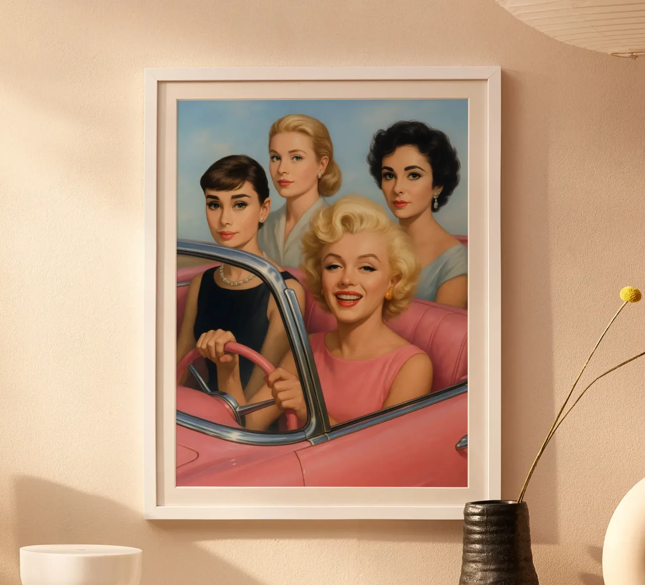 Marilyn Monroe Audrey Hepburn Grace Kelly Elizabeth Taylor poster con telaio in plastica da ARTOMATIC