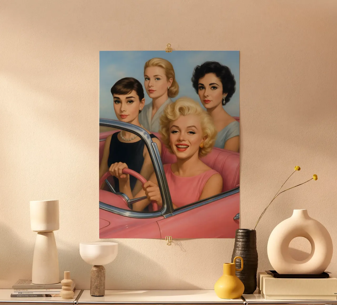 Marilyn Monroe Audrey Hepburn Grace Kelly Elizabeth Taylor poster con telaio in plastica da ARTOMATIC