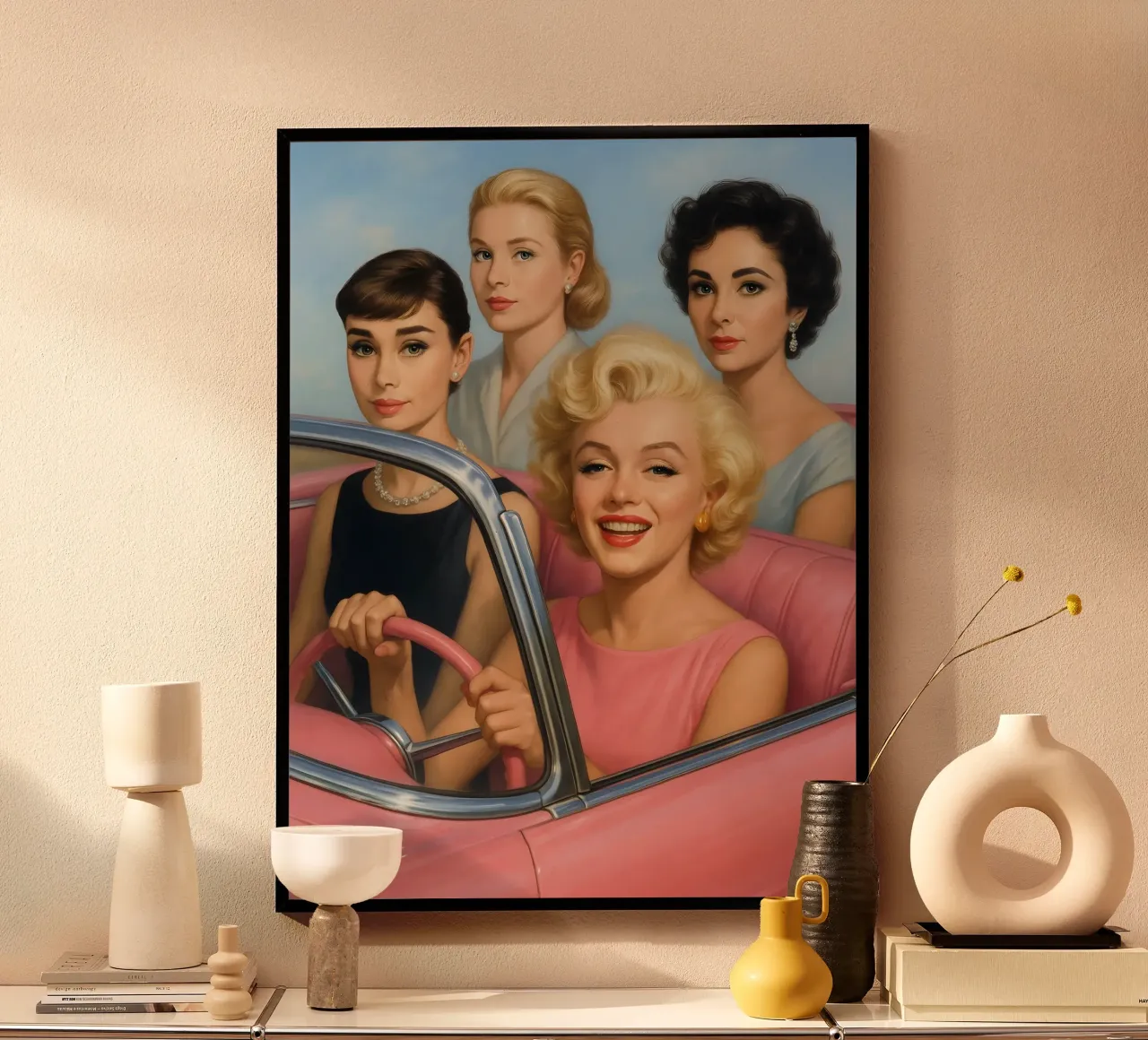 Marilyn Monroe Audrey Hepburn Grace Kelly Elizabeth Taylor poster con telaio in plastica da ARTOMATIC
