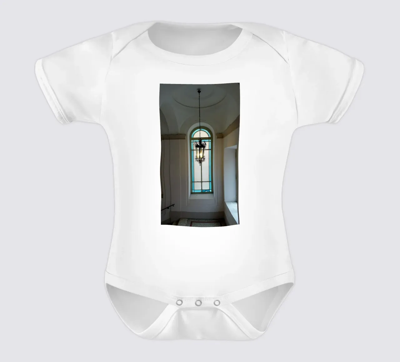 Lamp and window short-sleeve baby romper by Massimo Frascogna