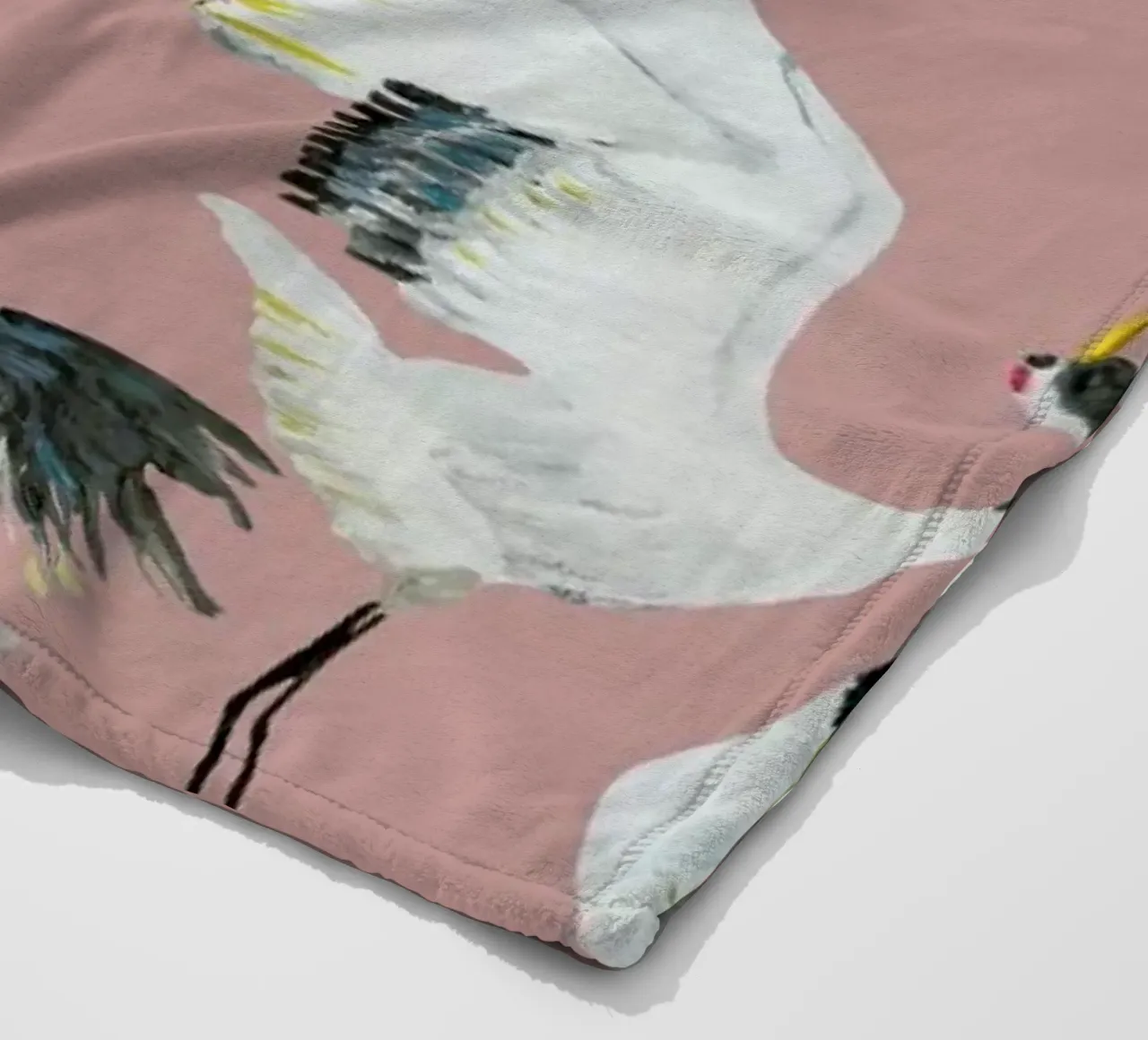 Japanese Crane Dance Pink fleece blanket by Femke Zwaan