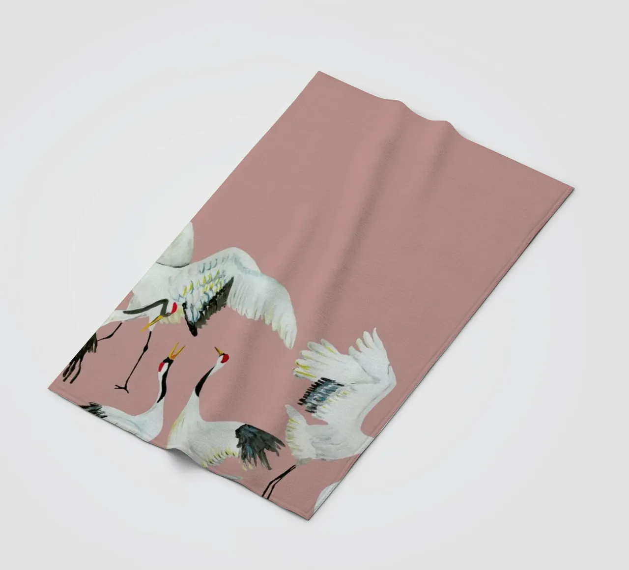 Japanese Crane Dance Pink fleece blanket by Femke Zwaan