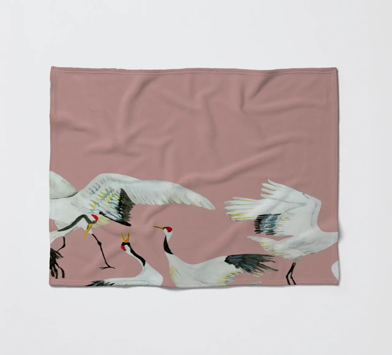 Japanese Crane Dance Pink fleece blanket by Femke Zwaan