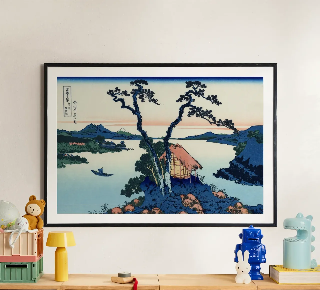Hokusai Katsushika - Il lago Suwa nella provincia di Shinano poster con telaio in legno da Wirla
