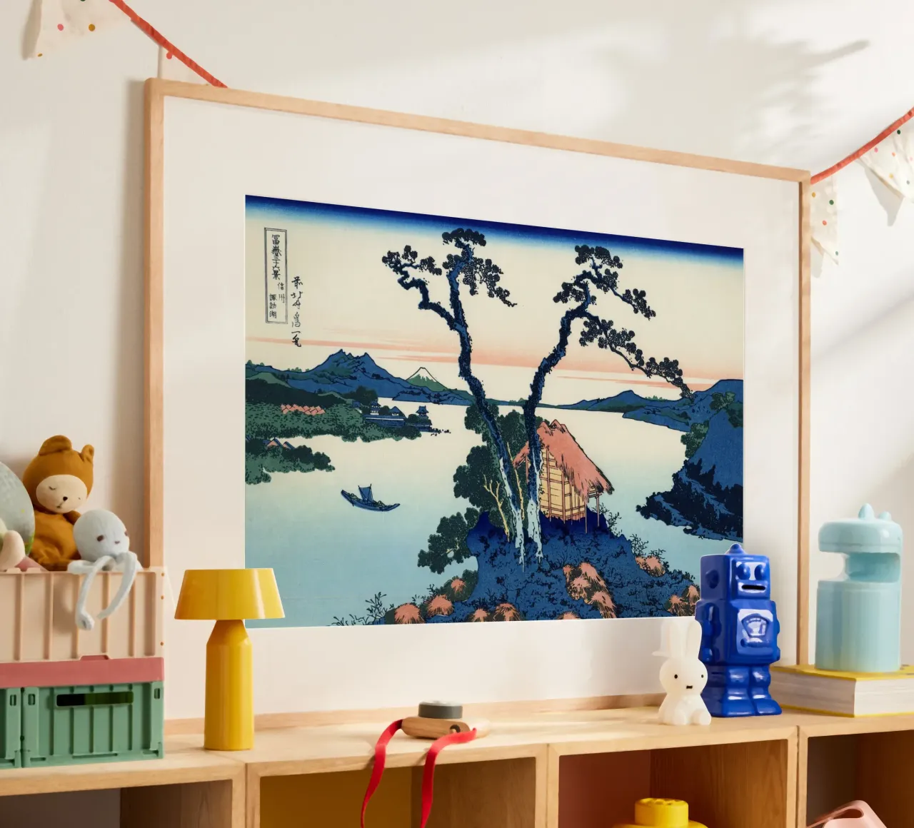 Hokusai Katsushika - Il lago Suwa nella provincia di Shinano poster con telaio in legno da Wirla
