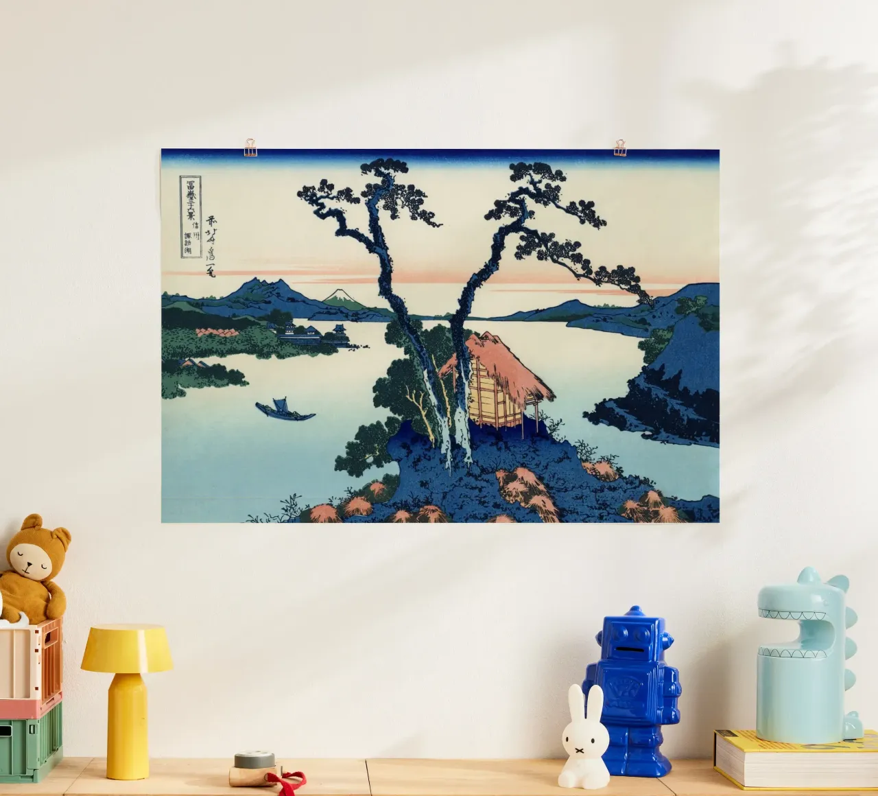 Hokusai Katsushika - Il lago Suwa nella provincia di Shinano poster con telaio in legno da Wirla