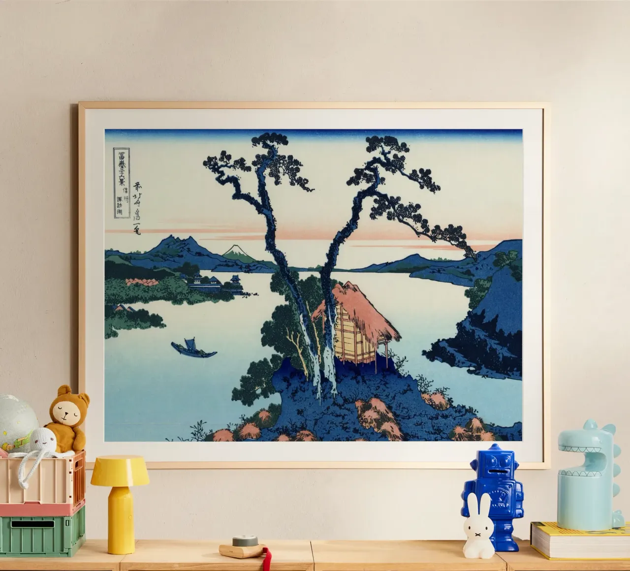 Hokusai Katsushika - Il lago Suwa nella provincia di Shinano poster con telaio in legno da Wirla