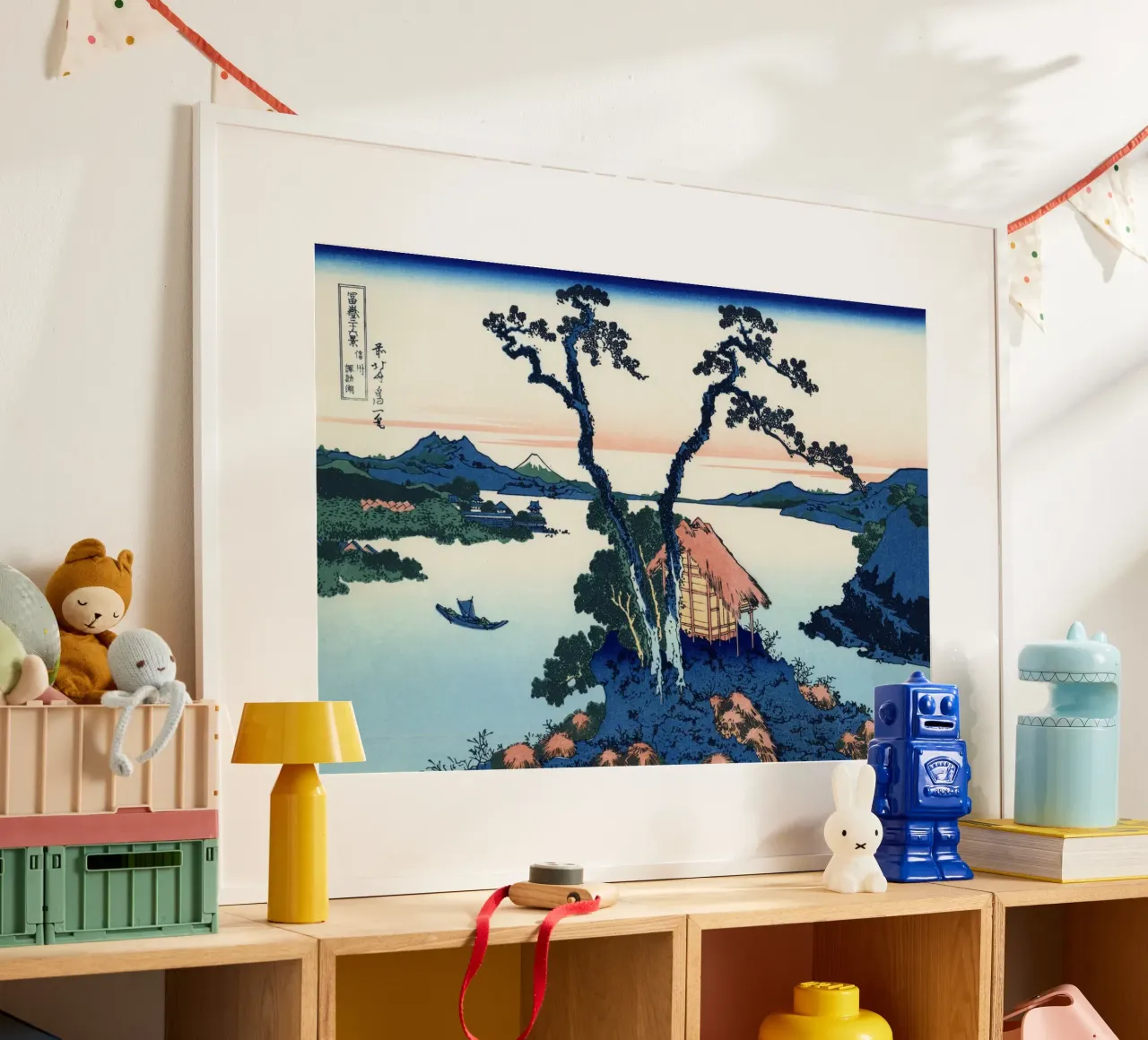 Hokusai Katsushika - Il lago Suwa nella provincia di Shinano poster con telaio in legno da Wirla
