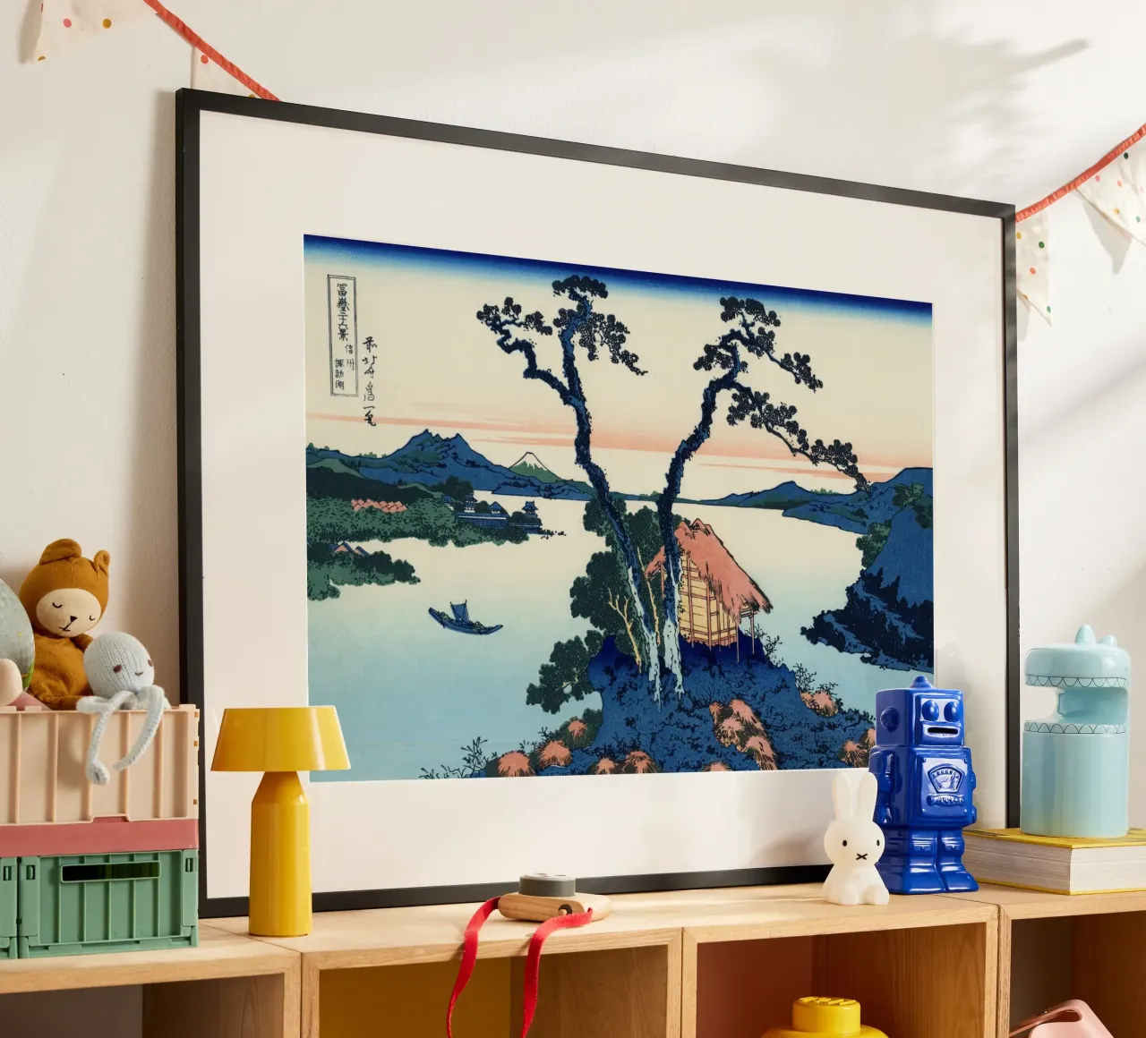 Hokusai Katsushika - Il lago Suwa nella provincia di Shinano poster con telaio in legno da Wirla