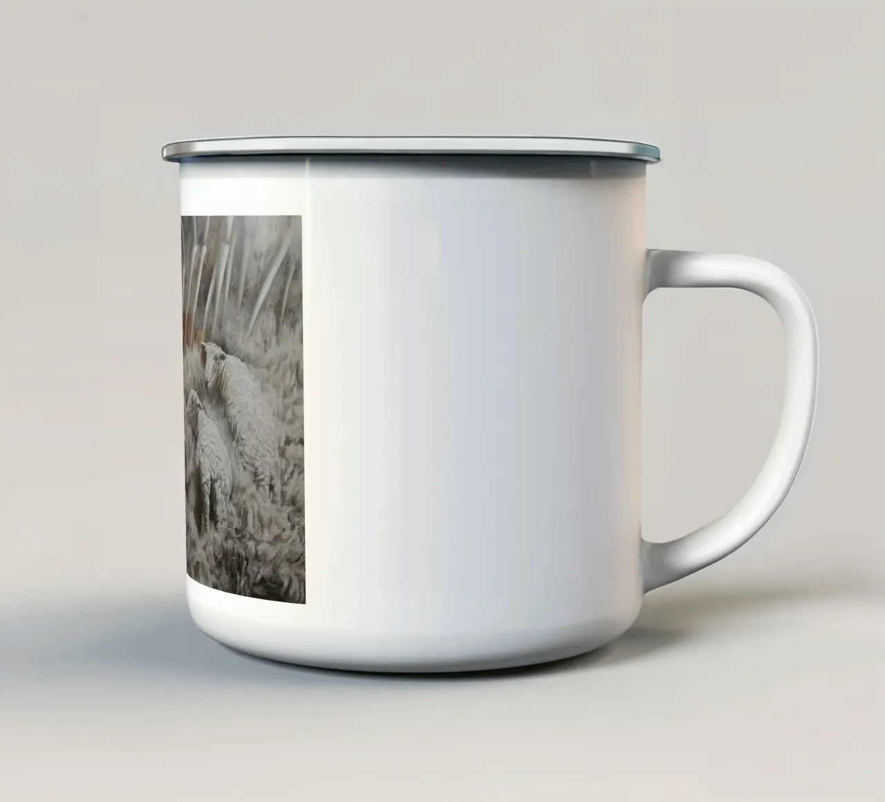 Oveja y zorro taza de esmalte de Birgitart