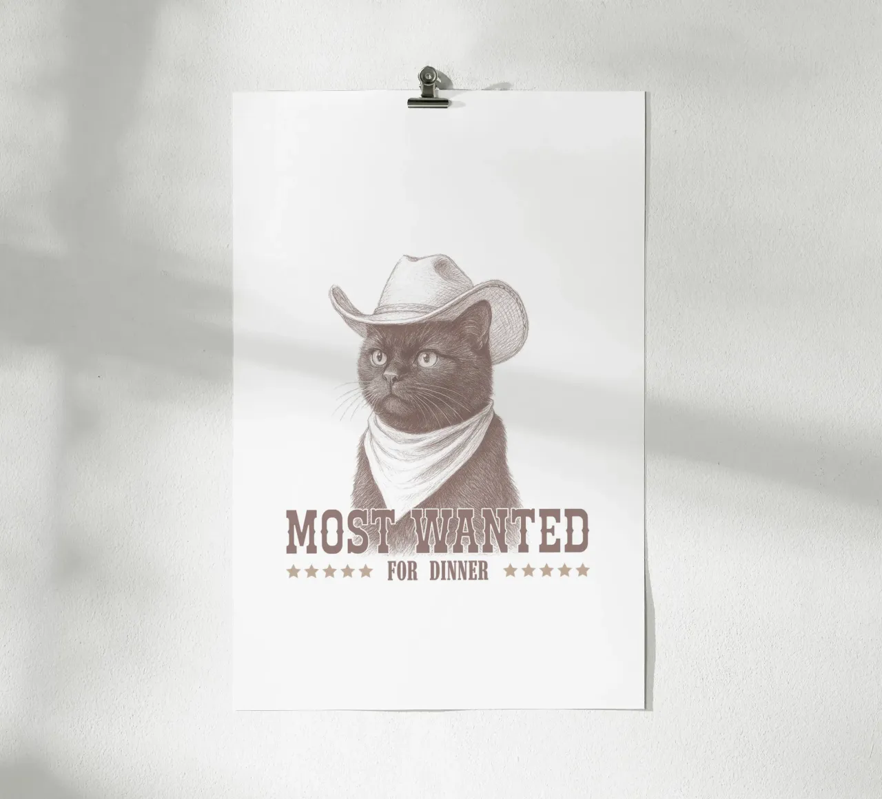 Il gatto cowboy più ricercato poster con telaio in legno da Jungle Joy Art