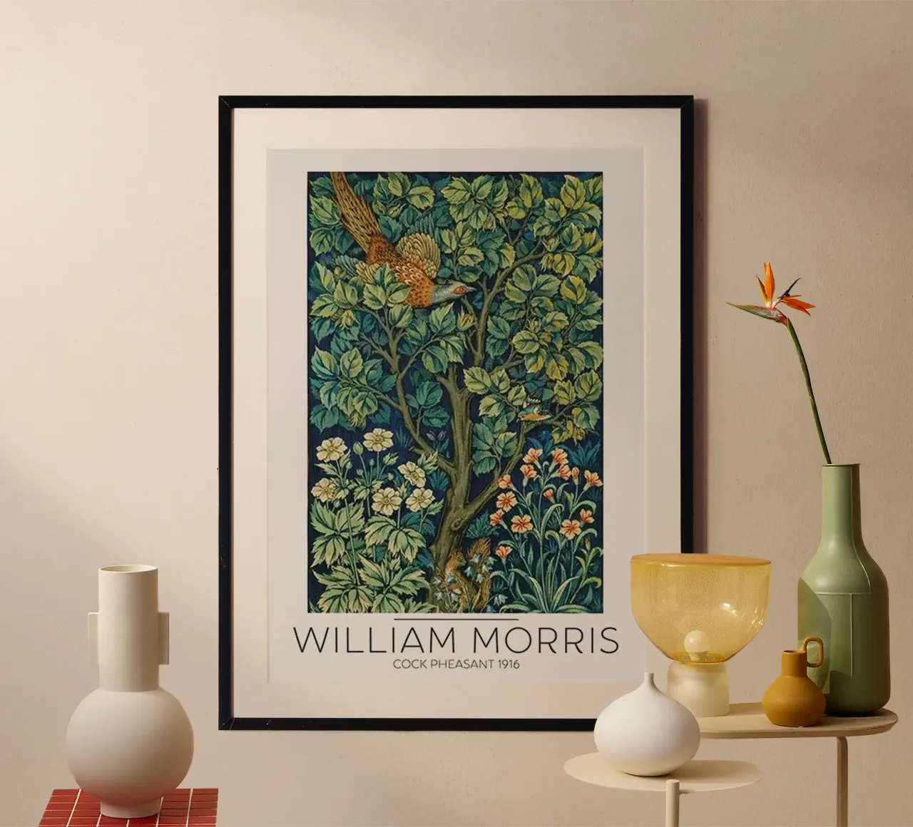William Morris haanfazant 1916 poster met kunststof frame van Kunzeworld