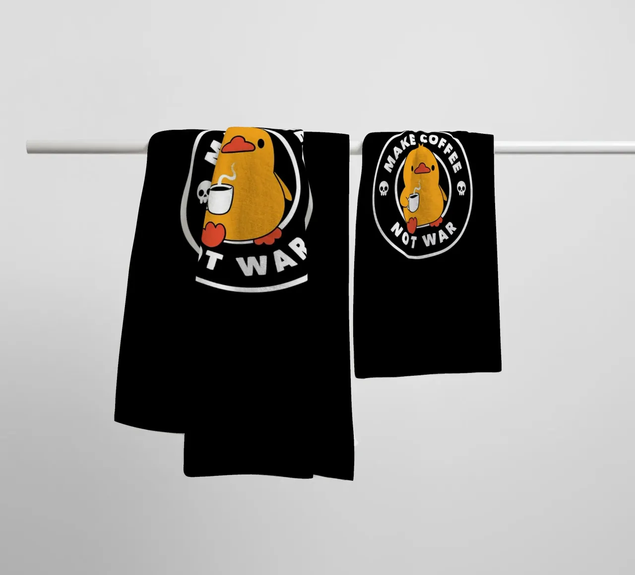 Make Coffee Not War Funny Duck towel by Tobe Fonseca