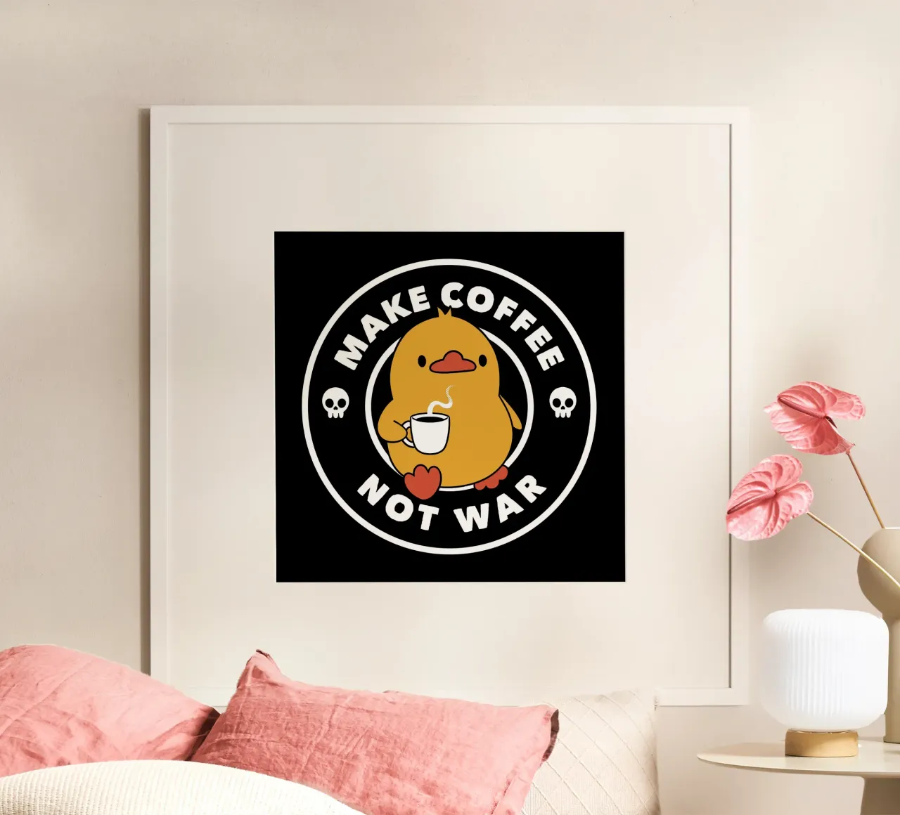 Fare il caffè non la guerra Anatra divertente poster da Tobe Fonseca