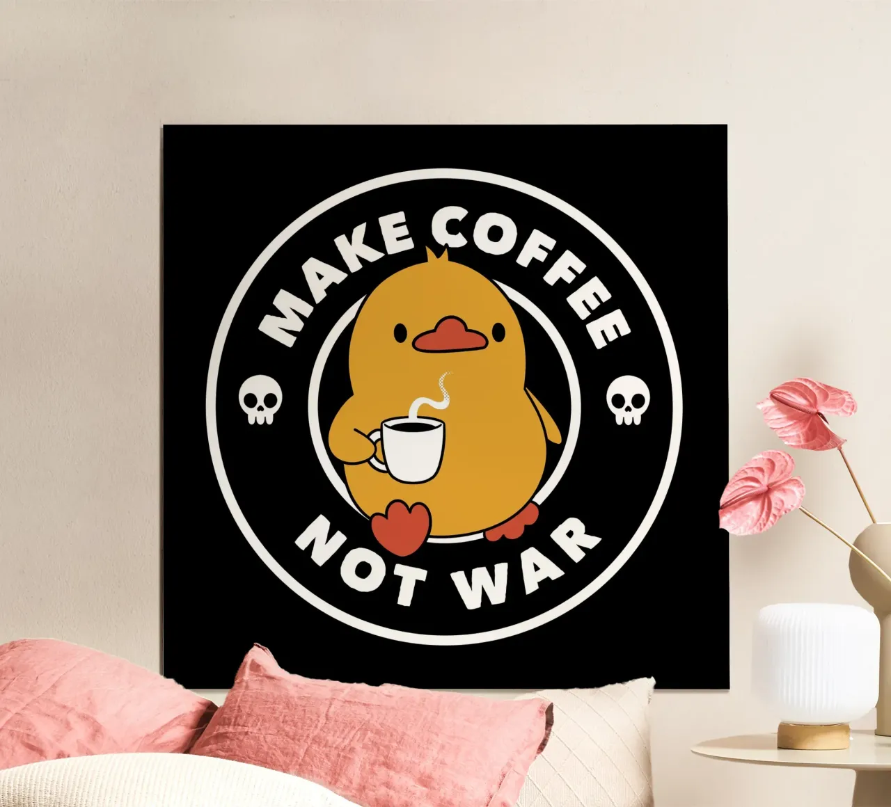 Fare il caffè non la guerra Anatra divertente poster da Tobe Fonseca
