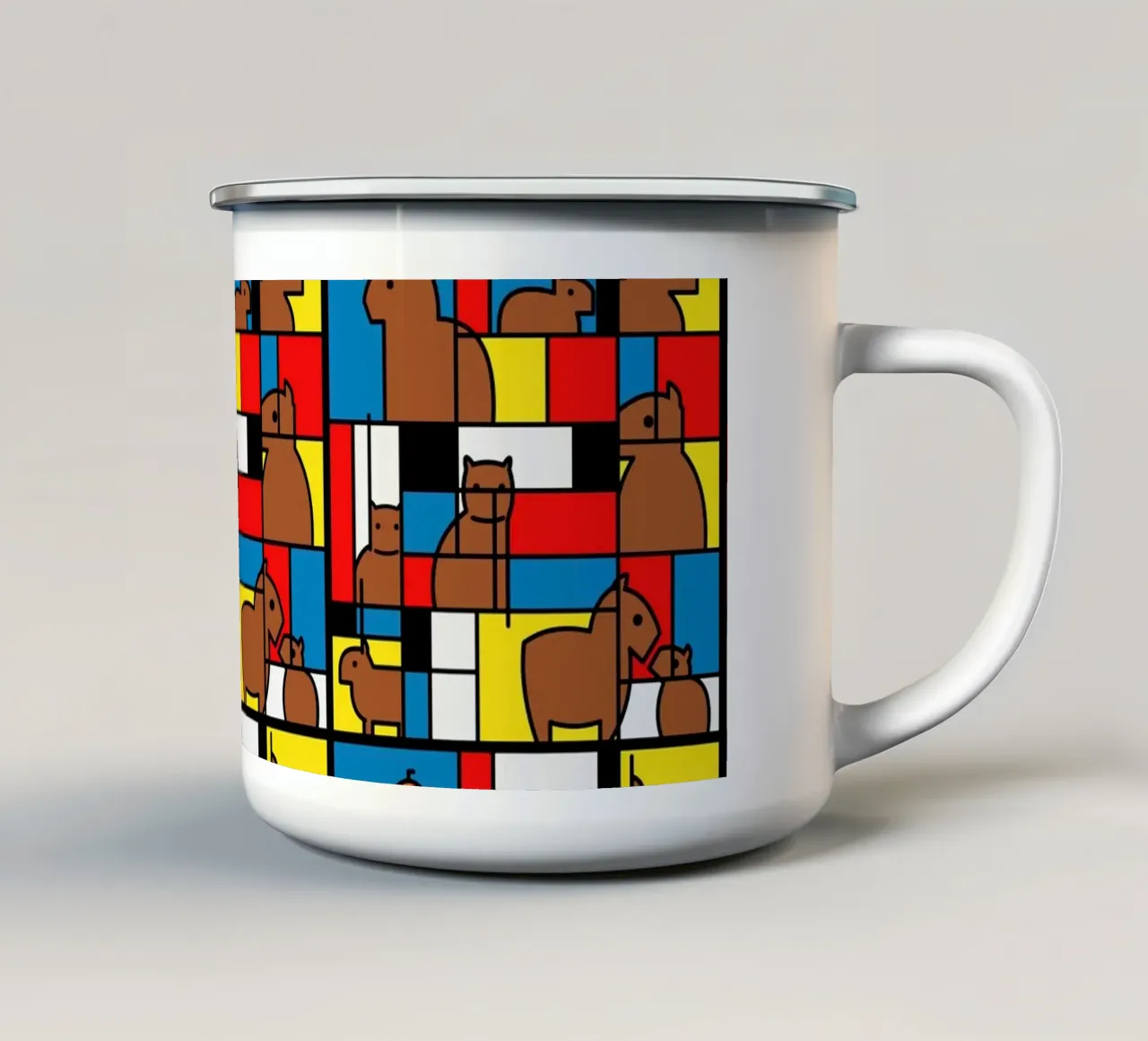 Mondrian Capybara tazza in smalto da Tobe Fonseca