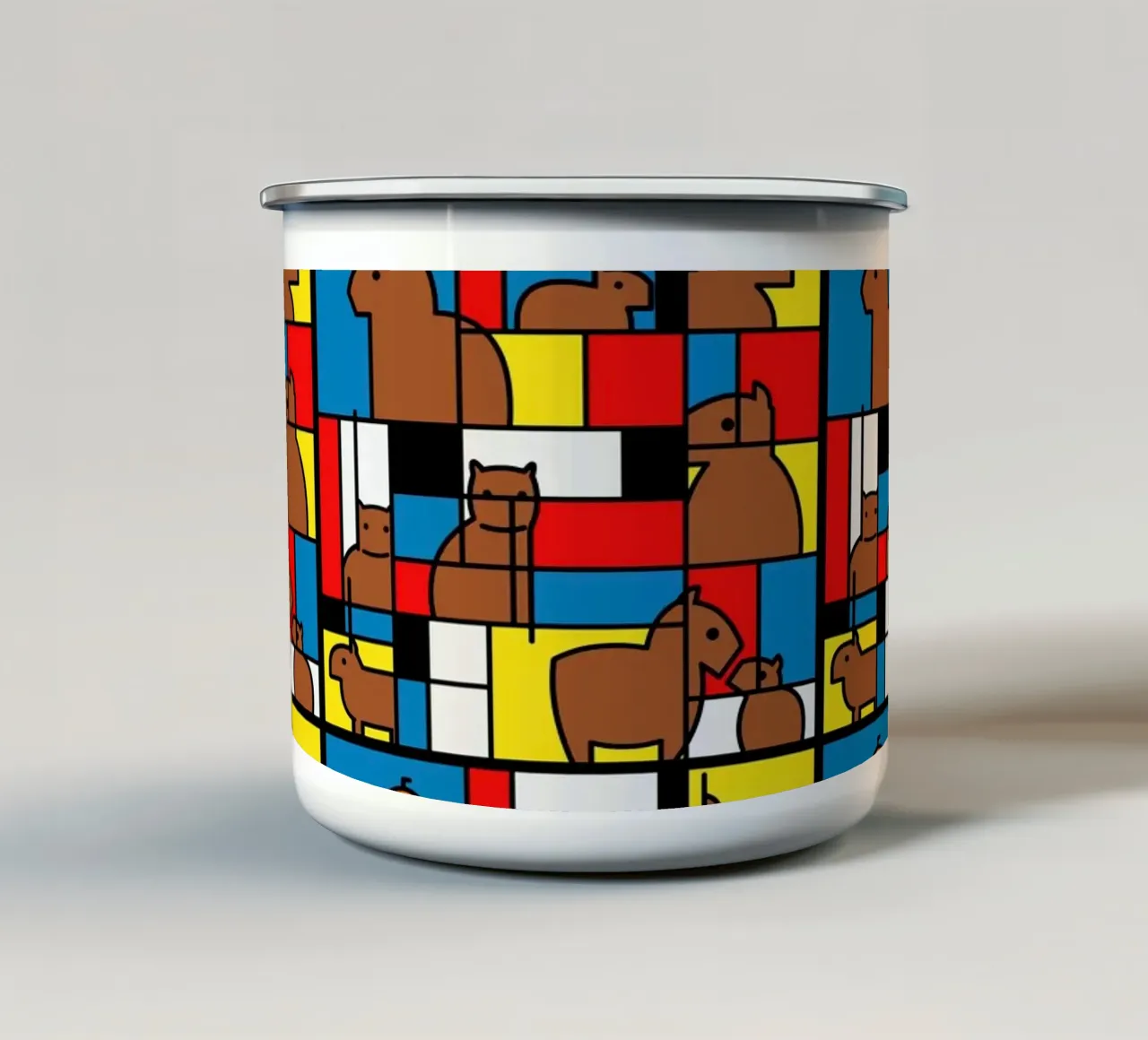 Mondrian Capybara tazza in smalto da Tobe Fonseca