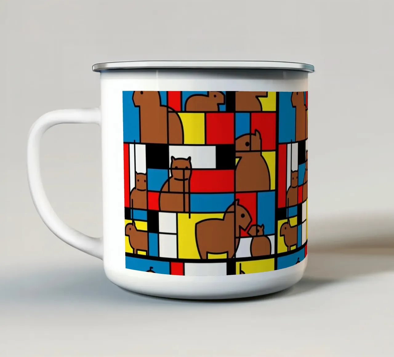 Mondrian Capybara tazza in smalto da Tobe Fonseca