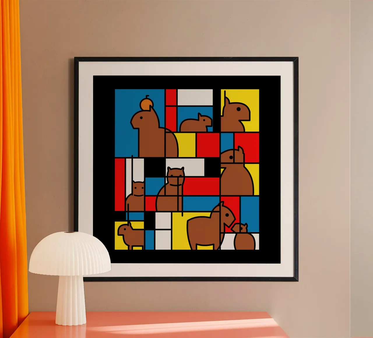 Mondrian Capybara poster con telaio in alluminio da Tobe Fonseca