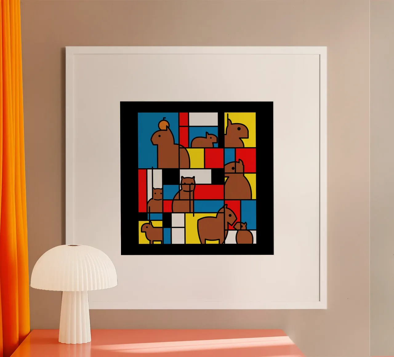 Mondrian Capybara poster con telaio in alluminio da Tobe Fonseca