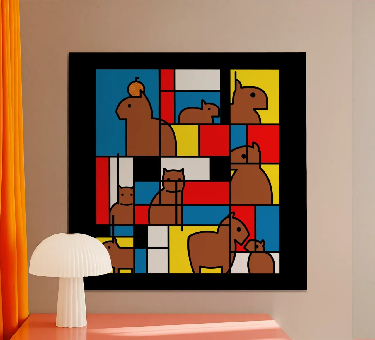Mondrian Capybara poster con telaio in alluminio da Tobe Fonseca