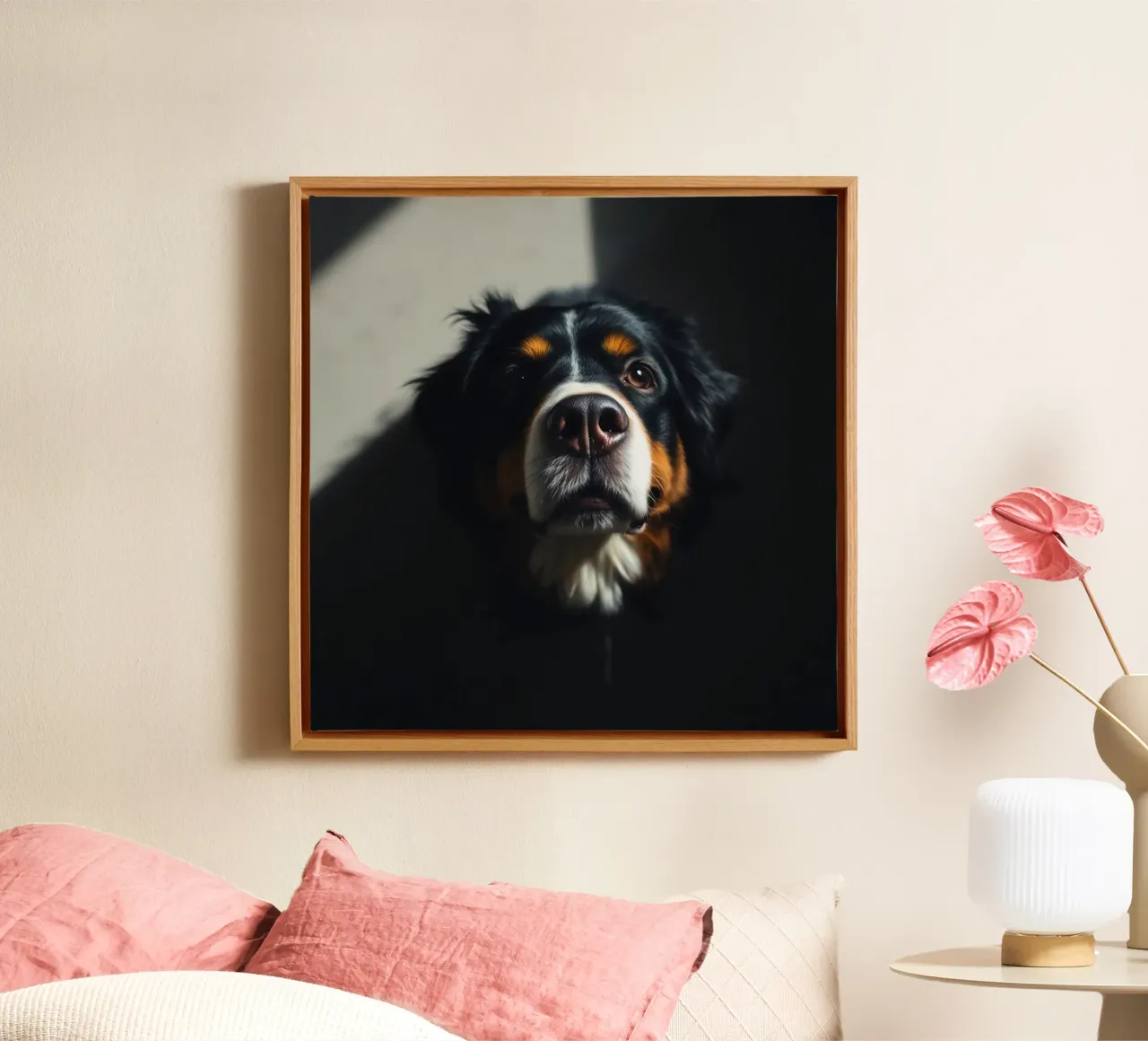 Beautiful Bernese Mountain Dog #78 canvas with Floater frame by Yumis.Beargang.and.Me