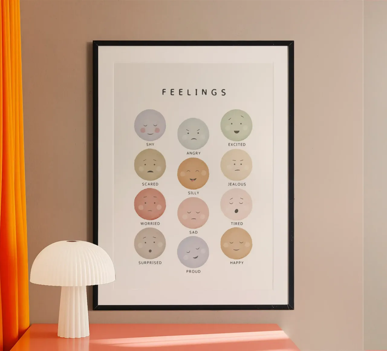 Affiche sur les sentiments, impression éducative, identification des émotions Art poster avec cadre en bois de ABC Prints