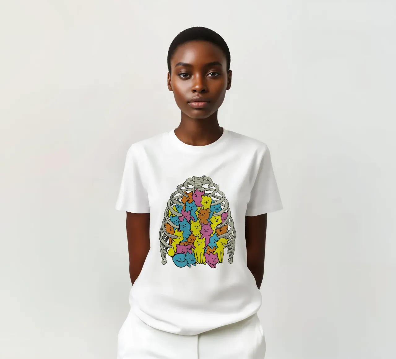 Neko Cat Ribcage Colorful t-shirt by Tobe Fonseca