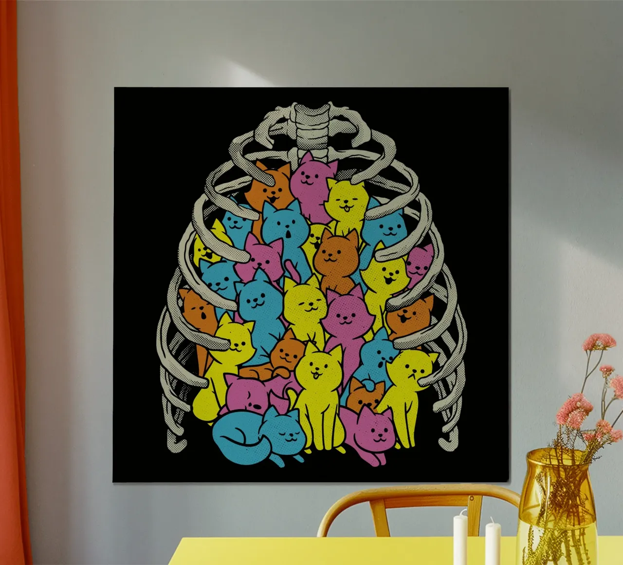 Gatto Neko Gabbia toracica colorata carta hahnemühle da Tobe Fonseca