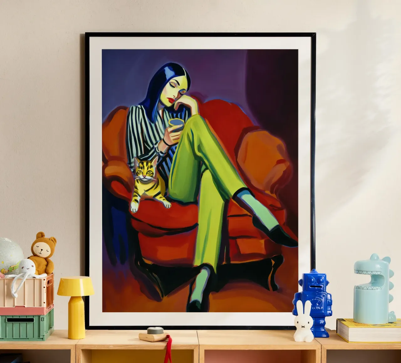 Donna con gatto tigrato | Ritratto poster con telaio in plastica da Autofocus