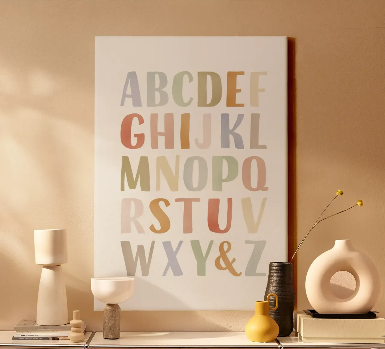 Poster dell'alfabeto, arte educativa, ABC, decorazioni per la cameretta tela con Cornice a cassetta da ABC Prints